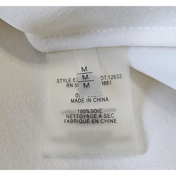 ELIE TAHARI Women's M Piper Silk Blouse Cream Button Up Pleated Embroidered 38" - Picture 5 of 8